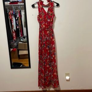 By & By Red Floral Maxi Dress Small EUC
